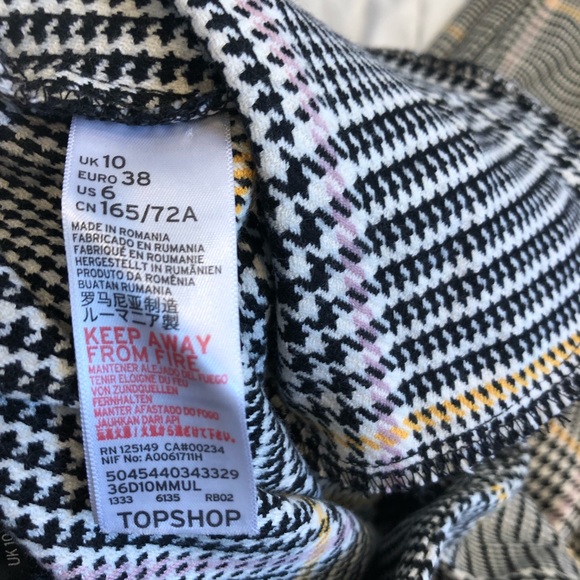 Topshop Bright Check Plaid Peg Trousers Houndstooth Cropped - Picture 4 of 8